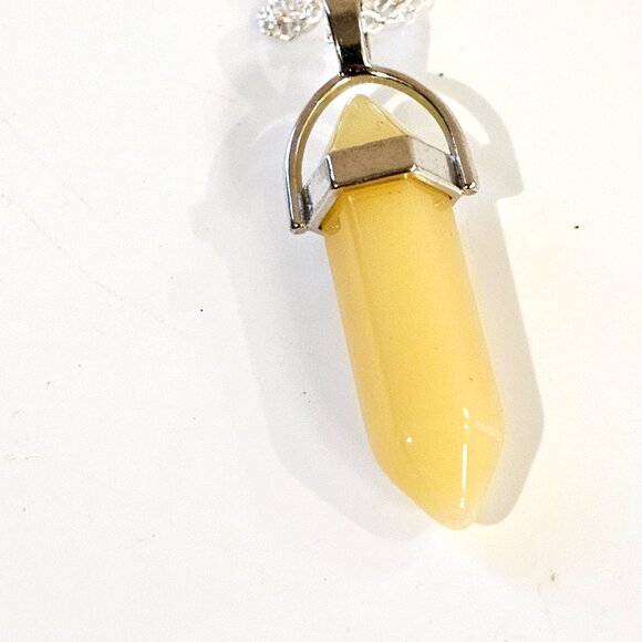 Yellow Aventurine Bullet Point Pendant Necklace on 24' Silver Chain - Picture 2 of 2